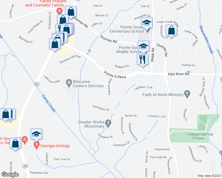 map of restaurants, bars, coffee shops, grocery stores, and more near 8774 Edenton Way in Jonesboro