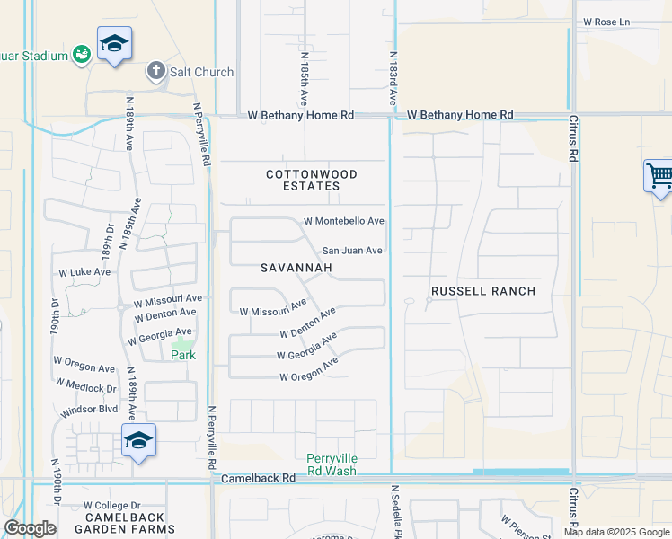 map of restaurants, bars, coffee shops, grocery stores, and more near 18824 West Marshall Avenue in Litchfield Park