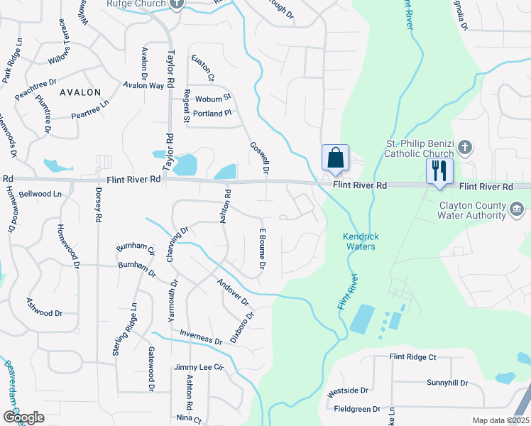 map of restaurants, bars, coffee shops, grocery stores, and more near 190 Drury Road in Jonesboro