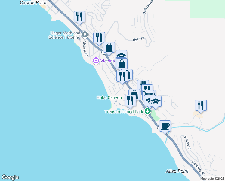 map of restaurants, bars, coffee shops, grocery stores, and more near 117 Blue Lag in Laguna Beach