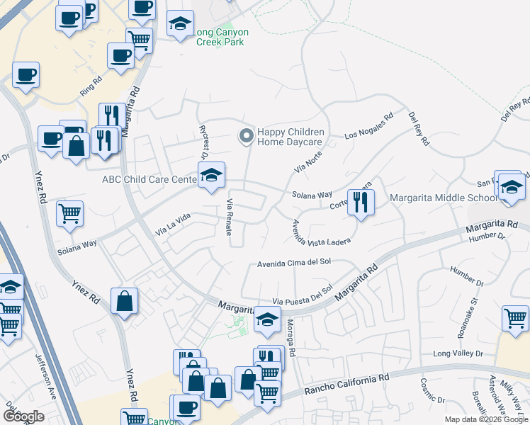 map of restaurants, bars, coffee shops, grocery stores, and more near 29777 Via Las Chacras in Temecula
