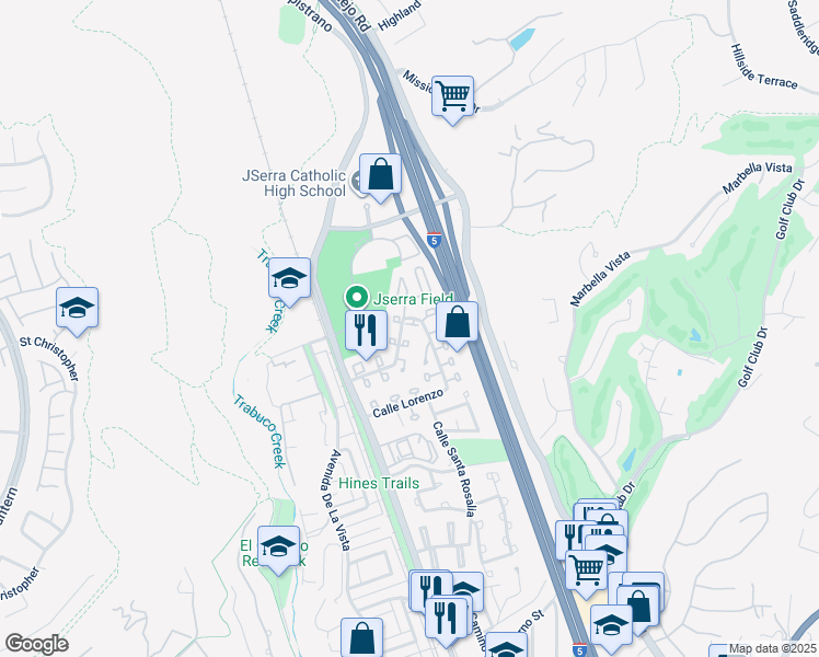 map of restaurants, bars, coffee shops, grocery stores, and more near 30733 Calle Resplendor in San Juan Capistrano