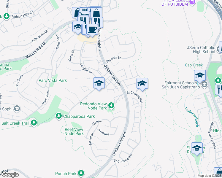map of restaurants, bars, coffee shops, grocery stores, and more near 13 Daytona Drive in Laguna Niguel