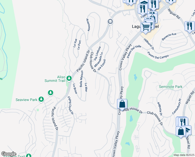 map of restaurants, bars, coffee shops, grocery stores, and more near 30742 Calle Malaga in Laguna Niguel