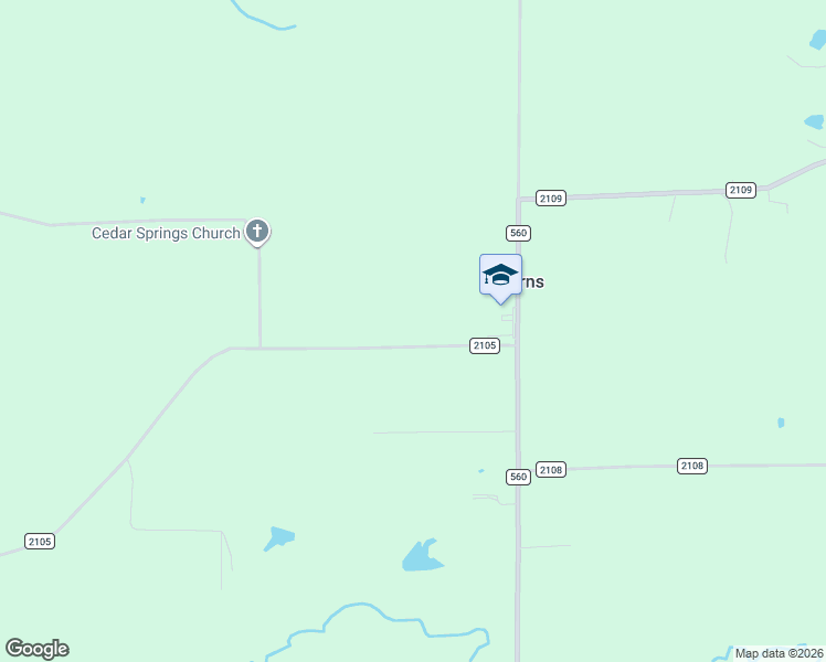 map of restaurants, bars, coffee shops, grocery stores, and more near 220 County Road 2105 in Hooks
