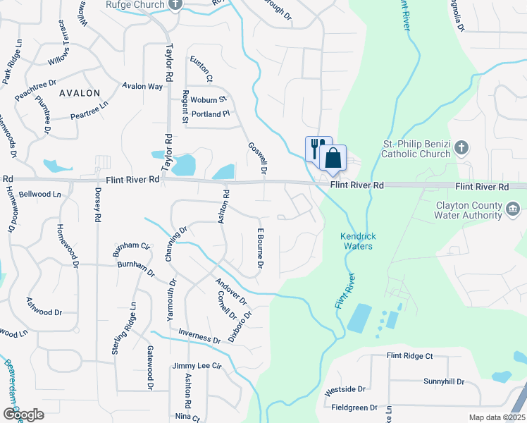 map of restaurants, bars, coffee shops, grocery stores, and more near 8787 East Bourne Drive in Jonesboro