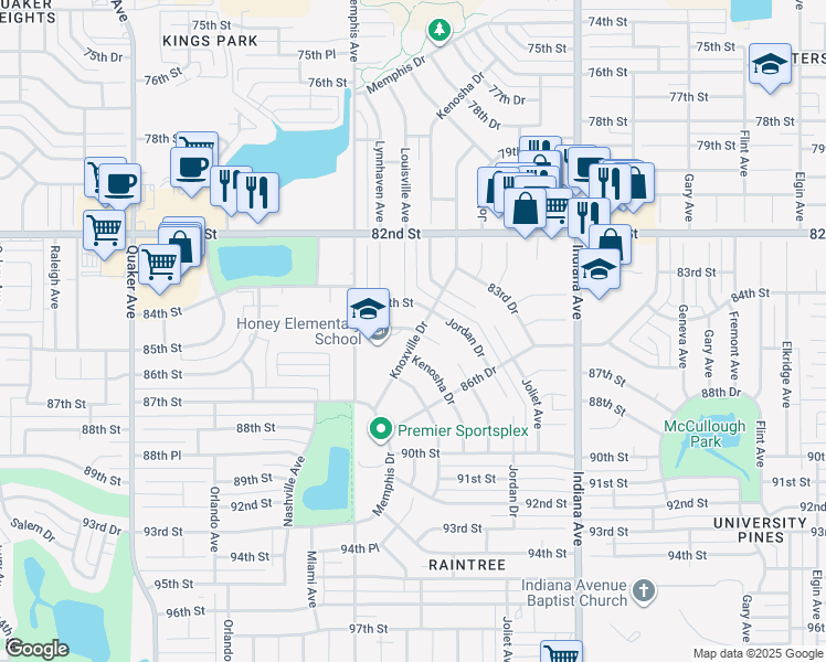map of restaurants, bars, coffee shops, grocery stores, and more near 3505 86th Street in Lubbock