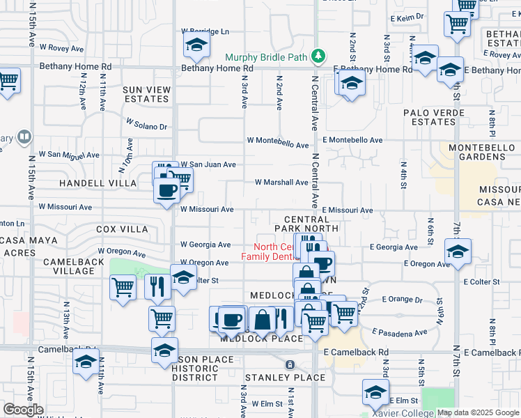 map of restaurants, bars, coffee shops, grocery stores, and more near 5341 North 2nd Drive in Phoenix
