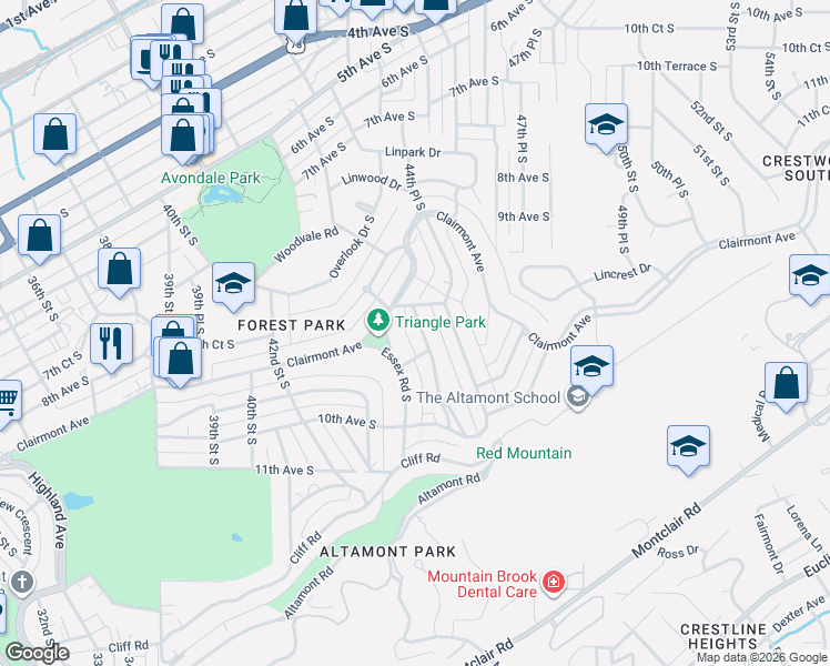 map of restaurants, bars, coffee shops, grocery stores, and more near 836 Conroy Road in Birmingham
