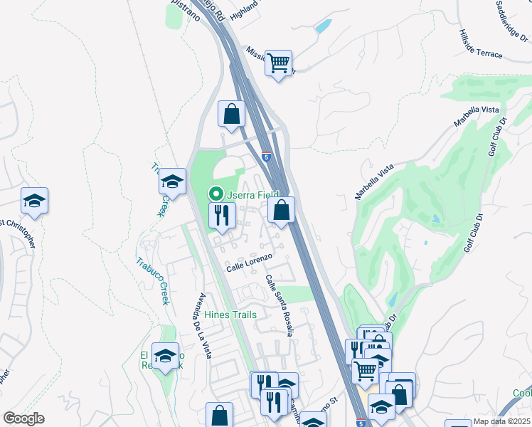 map of restaurants, bars, coffee shops, grocery stores, and more near 26645 Paseo Ensenada in San Juan Capistrano