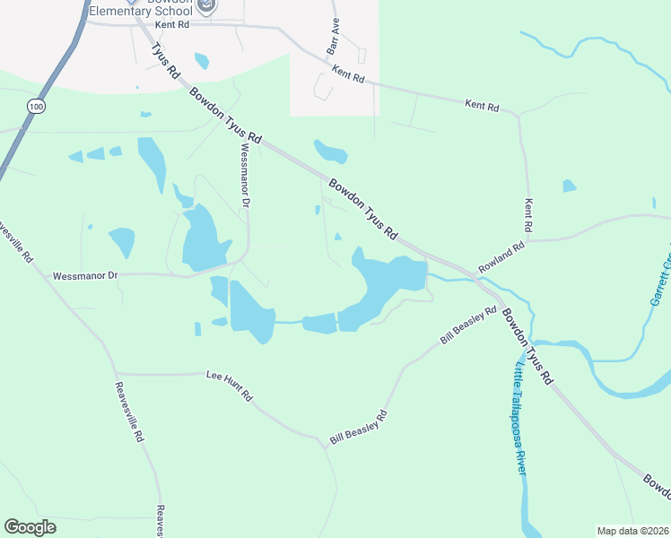 map of restaurants, bars, coffee shops, grocery stores, and more near 135 Lake Clyde Circle in Bowdon