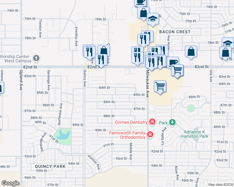 map of restaurants, bars, coffee shops, grocery stores, and more near 6546 86th Street in Lubbock