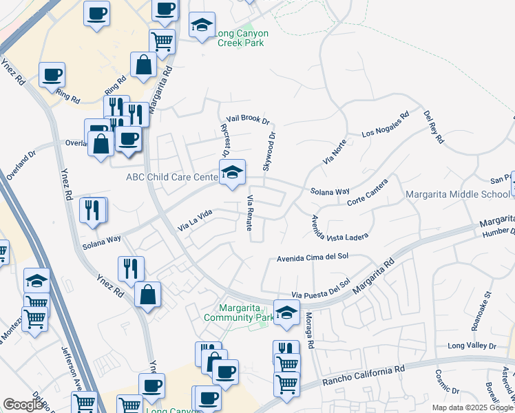 map of restaurants, bars, coffee shops, grocery stores, and more near 29737 Via Las Chacras in Temecula
