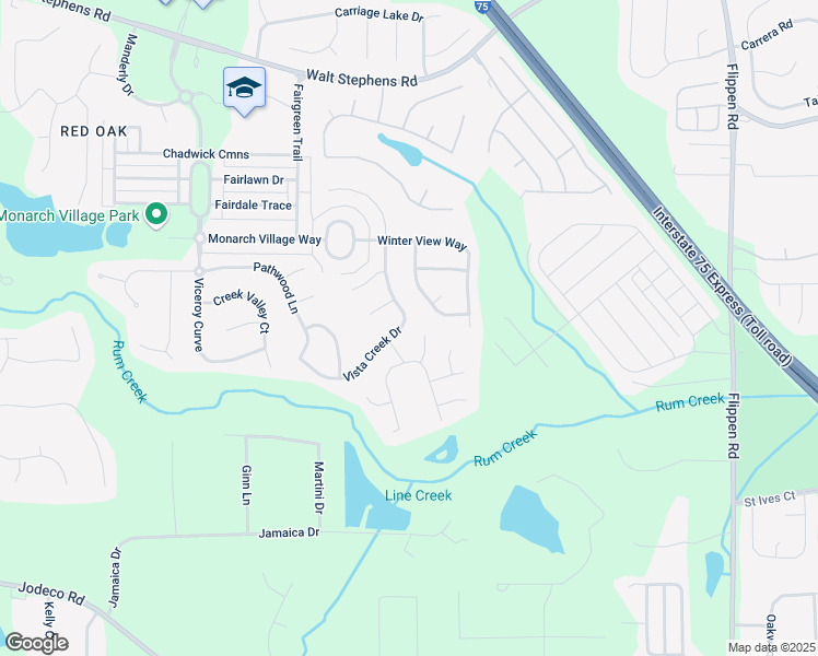 map of restaurants, bars, coffee shops, grocery stores, and more near 380 Vista Creek Drive in Stockbridge