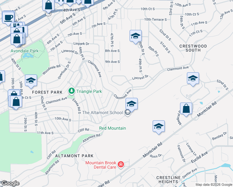 map of restaurants, bars, coffee shops, grocery stores, and more near 909 Landale Road in Birmingham