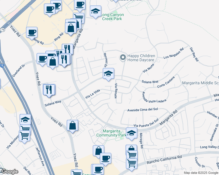 map of restaurants, bars, coffee shops, grocery stores, and more near 41870 Saint Thomas Court in Temecula