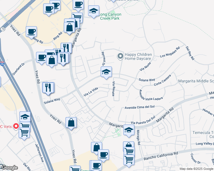 map of restaurants, bars, coffee shops, grocery stores, and more near 41870 Saint Thomas Court in Temecula