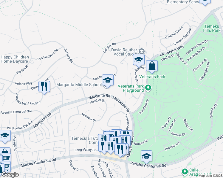 map of restaurants, bars, coffee shops, grocery stores, and more near 30600 Margarita Road in Temecula