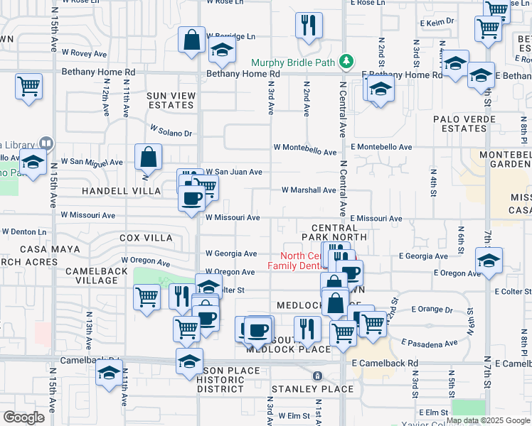 map of restaurants, bars, coffee shops, grocery stores, and more near 5520 North 3rd Avenue in Phoenix