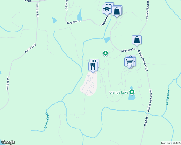 map of restaurants, bars, coffee shops, grocery stores, and more near 135 Mado Lane in Chattahoochee Hills