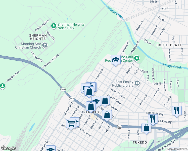 map of restaurants, bars, coffee shops, grocery stores, and more near 1509 Avenue C in Birmingham