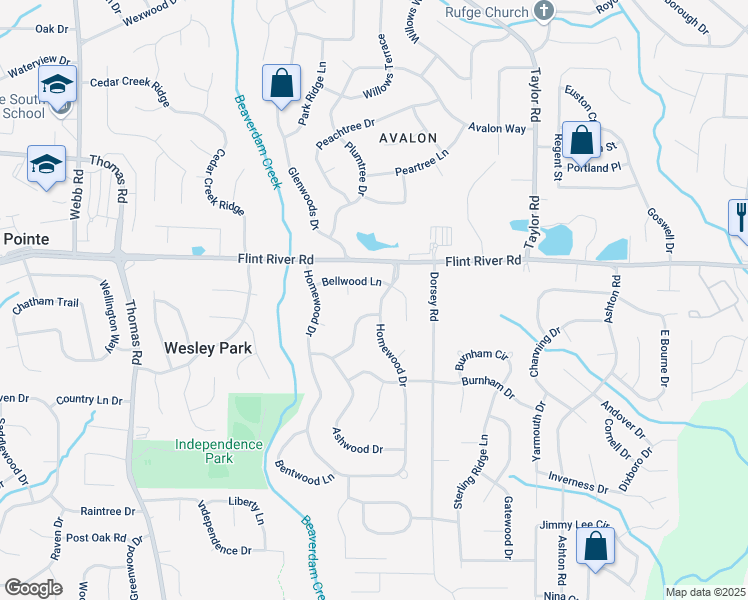 map of restaurants, bars, coffee shops, grocery stores, and more near 8735 Homewood Drive in Riverdale