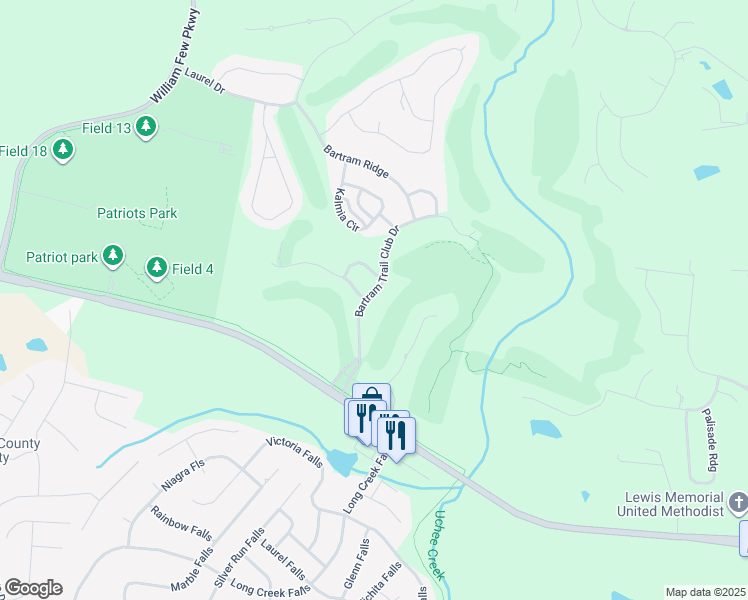 map of restaurants, bars, coffee shops, grocery stores, and more near 424 Bartram Trail Club Drive in Evans