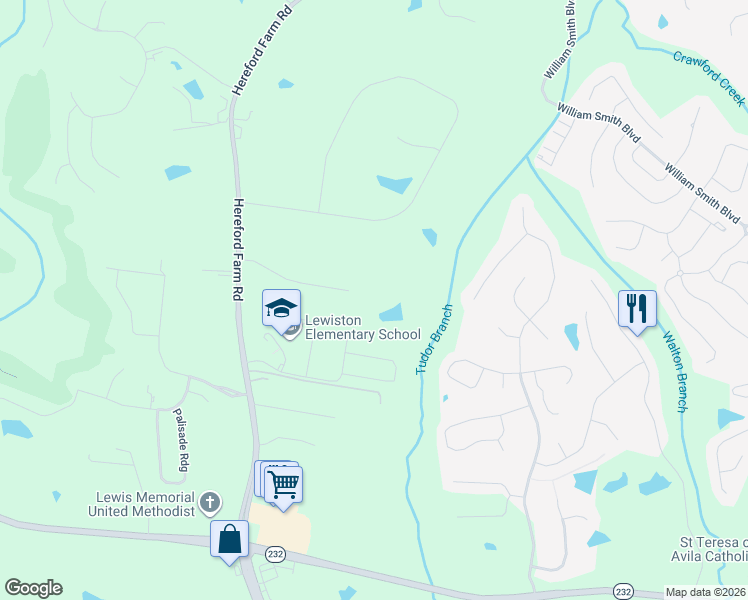 map of restaurants, bars, coffee shops, grocery stores, and more near 5167 Huntfield Road in Evans