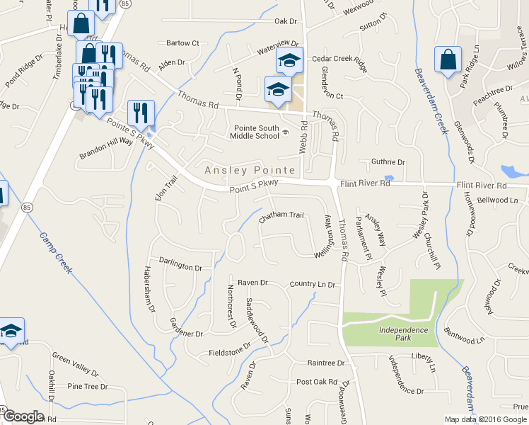 map of restaurants, bars, coffee shops, grocery stores, and more near 661 Chatham Trail in Jonesboro