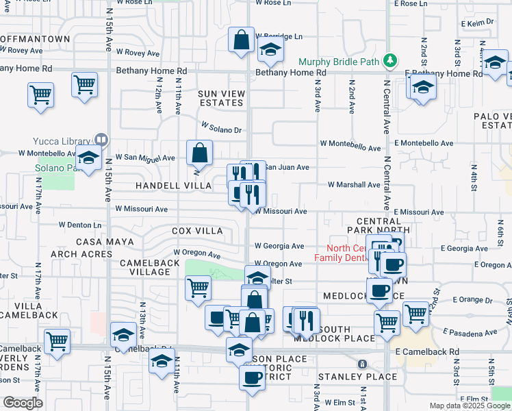 map of restaurants, bars, coffee shops, grocery stores, and more near 5548 North 5th Lane in Phoenix