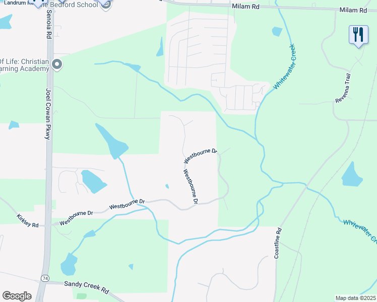 map of restaurants, bars, coffee shops, grocery stores, and more near 105 New Castle Lane in Tyrone