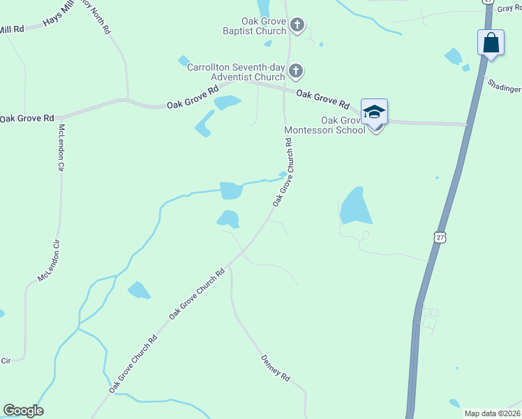 map of restaurants, bars, coffee shops, grocery stores, and more near 2492 Oak Grove Church Road in Carrollton