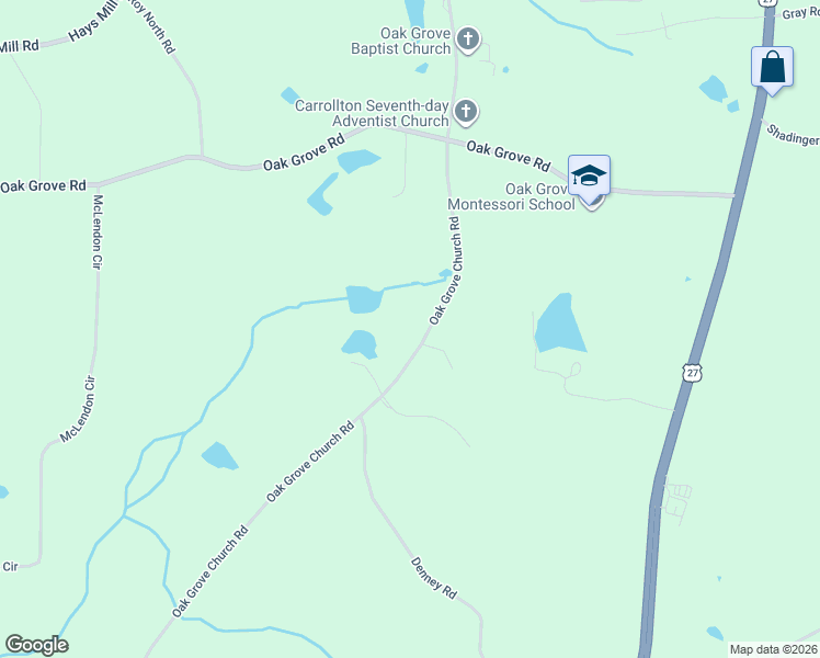 map of restaurants, bars, coffee shops, grocery stores, and more near 2492 Oak Grove Church Road in Carrollton