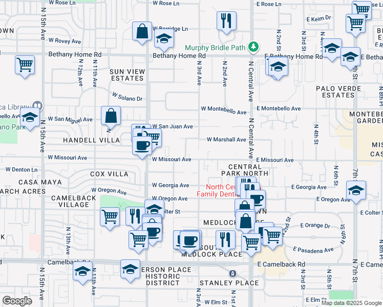 map of restaurants, bars, coffee shops, grocery stores, and more near 5520 North 3rd Avenue in Phoenix