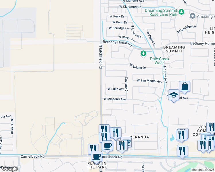 map of restaurants, bars, coffee shops, grocery stores, and more near 5618 North Laguna Drive in Litchfield Park