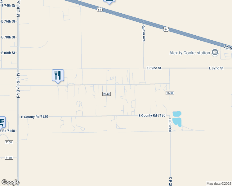 map of restaurants, bars, coffee shops, grocery stores, and more near 2604 East County Road 7110 in Lubbock