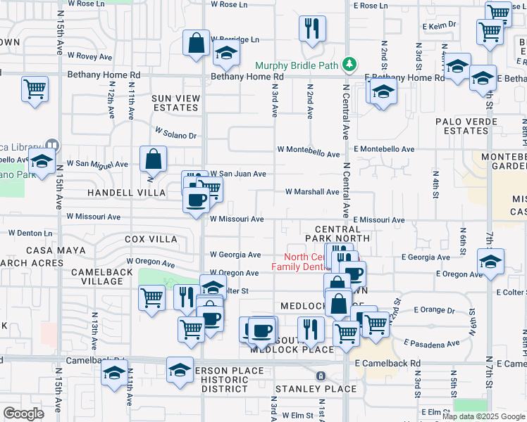 map of restaurants, bars, coffee shops, grocery stores, and more near 5520 North 3rd Avenue in Phoenix