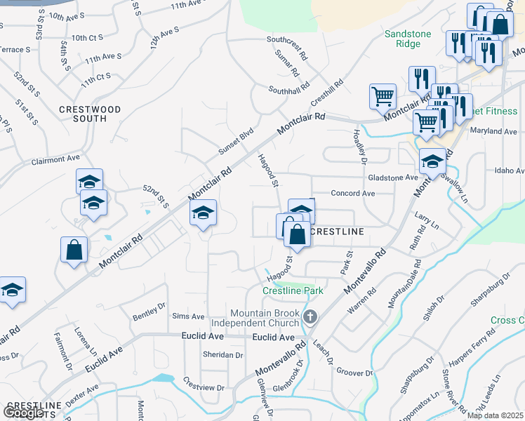 map of restaurants, bars, coffee shops, grocery stores, and more near 632 Bienville Lane in Birmingham
