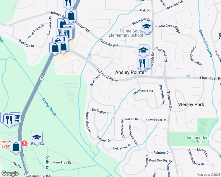 map of restaurants, bars, coffee shops, grocery stores, and more near 8754 Edenton Way in Jonesboro