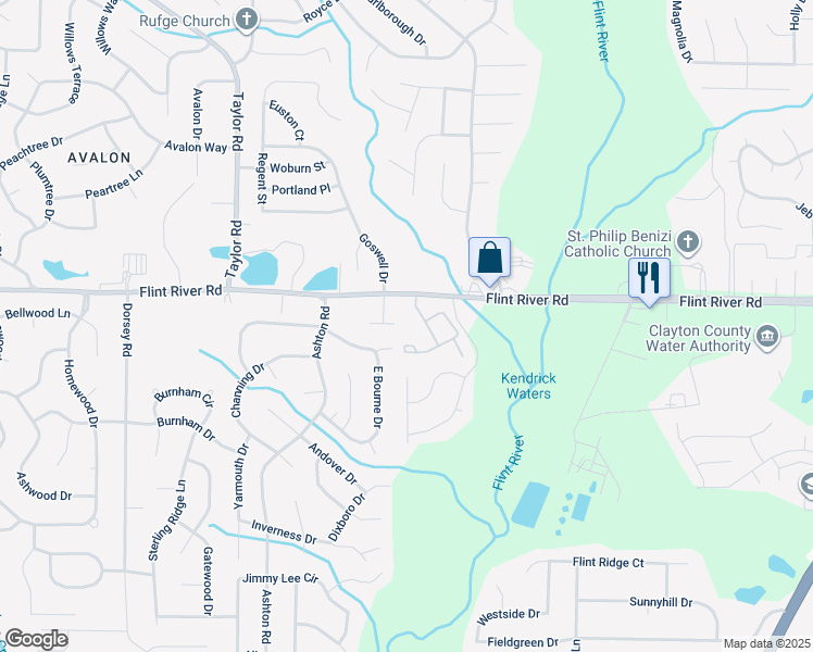 map of restaurants, bars, coffee shops, grocery stores, and more near 215 Rivergate Court in Jonesboro
