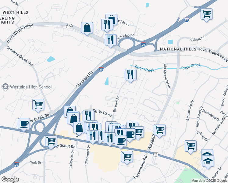 map of restaurants, bars, coffee shops, grocery stores, and more near 2011 Summer Valley Way in Augusta