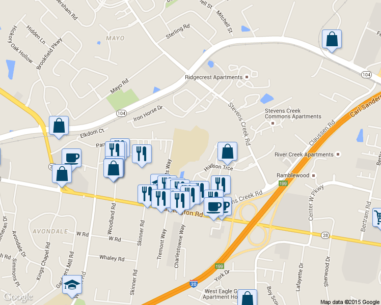 map of restaurants, bars, coffee shops, grocery stores, and more near 1002 Patriots Way in Augusta