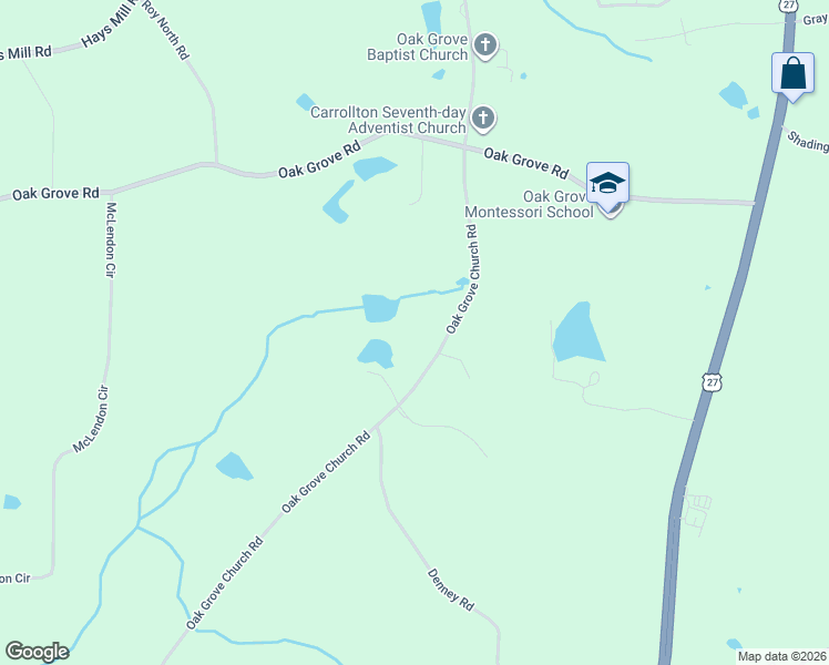 map of restaurants, bars, coffee shops, grocery stores, and more near 2492 Oak Grove Church Road in Carrollton