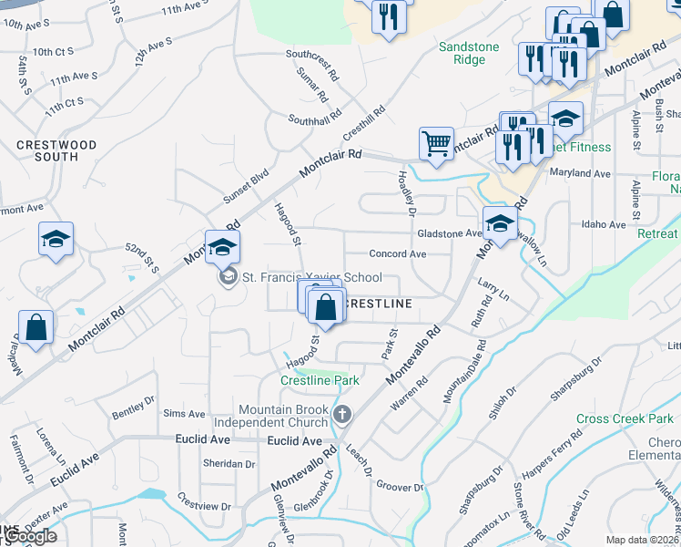map of restaurants, bars, coffee shops, grocery stores, and more near 620 Royal Street in Birmingham