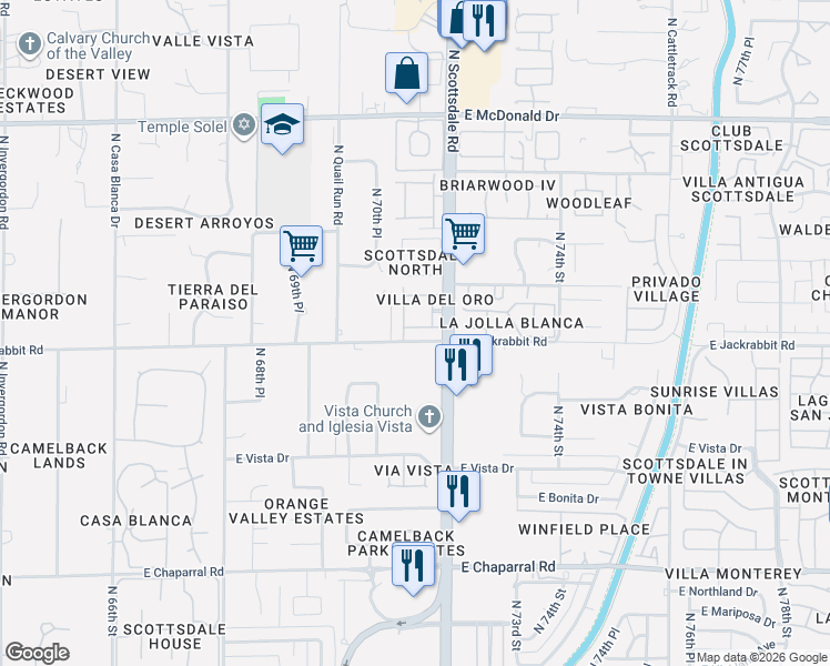 map of restaurants, bars, coffee shops, grocery stores, and more near 7120 East Arlington Road in Paradise Valley