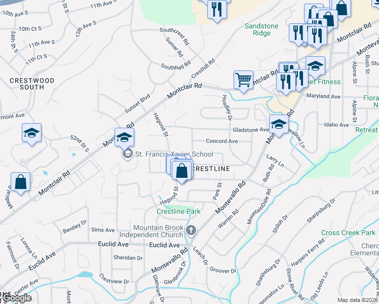 map of restaurants, bars, coffee shops, grocery stores, and more near 620 Royal Street in Birmingham
