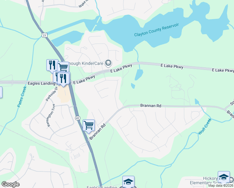 map of restaurants, bars, coffee shops, grocery stores, and more near 728 Rock Lane in McDonough