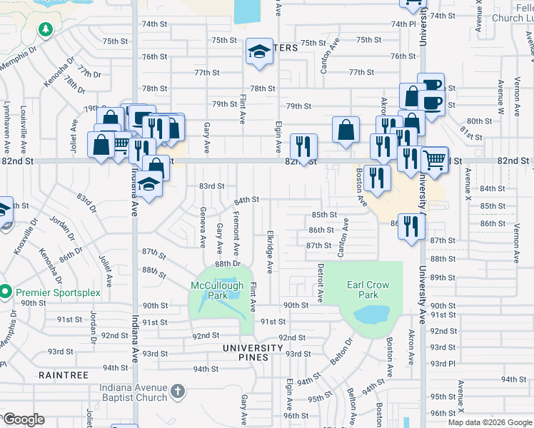 map of restaurants, bars, coffee shops, grocery stores, and more near 8404 Elkridge Avenue in Lubbock