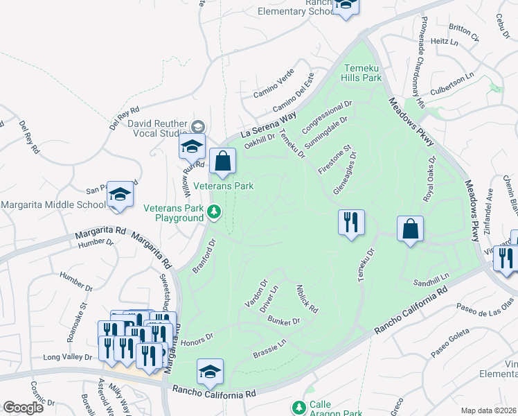 map of restaurants, bars, coffee shops, grocery stores, and more near in Temecula