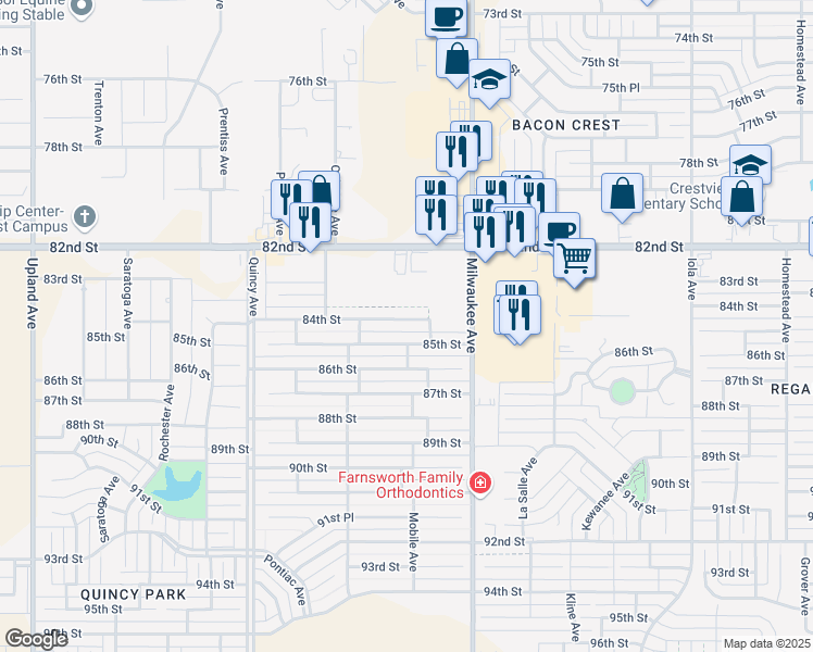 map of restaurants, bars, coffee shops, grocery stores, and more near 6527 84th Street in Lubbock